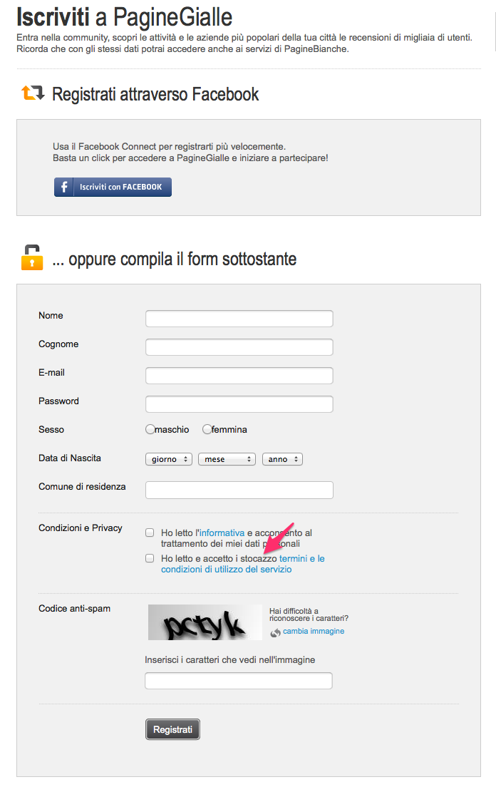 Registrazione a Paginegialle.it